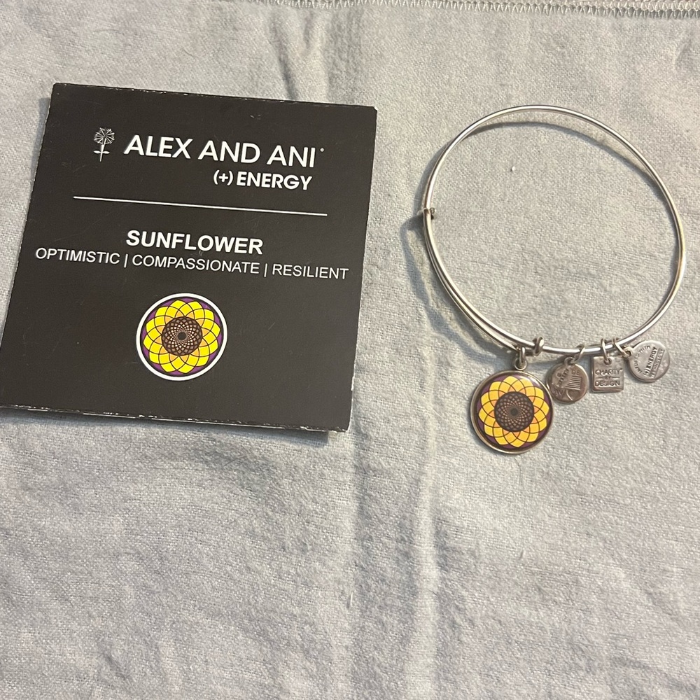 Alex and Ani Sunflower Silver Charm Bracelet adjustable Bangle